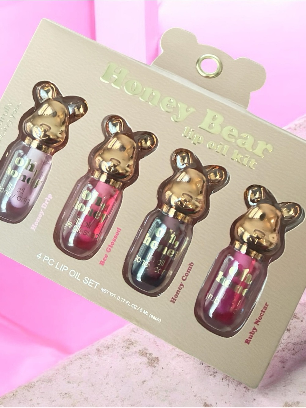 Lip Oil Kit - 4pc Hydrating Set (Gold & Pink Shades)
